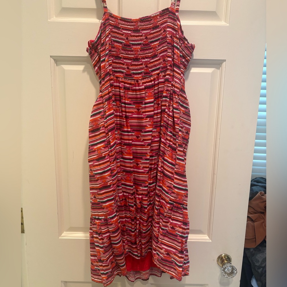 LOFT Red and Black Ruched spaghetti strap mini sundress